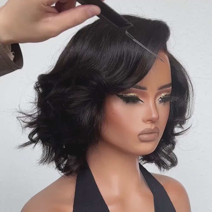 Hot Star 210% Density Chic Elegant Full Short Wavy Human Hair Wigs