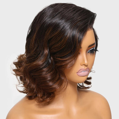 Hot Star 210% Density Chic Elegant Full Short Wavy Human Hair Wigs