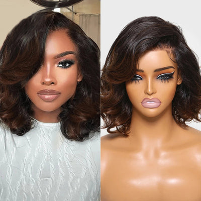 Hot Star 210% Density Chic Elegant Full Short Wavy Human Hair Wigs