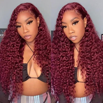 Hot Star Reddish Burgundy Colored 5x5 13x6 Lace Front Closure Wig 6x5 Glueless Ready To Wear Human Hair Wigs Water Wave