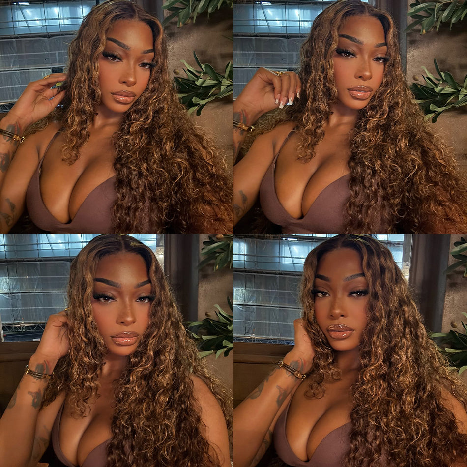 Hot Star Premium 10A 13x6 Lace Front Wig 6x5 Glueless Ready To Wear Curly Human Hair wigs Highlight Brown Mixed Colored Wigs