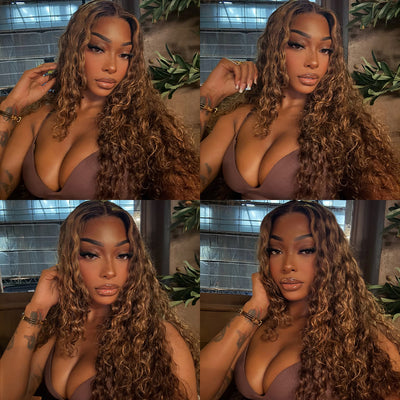 Hot Star Premium 10A 13x6 Lace Front Wig 6x5 Glueless Ready To Wear Curly Human Hair wigs Highlight Brown Mixed Colored Wigs