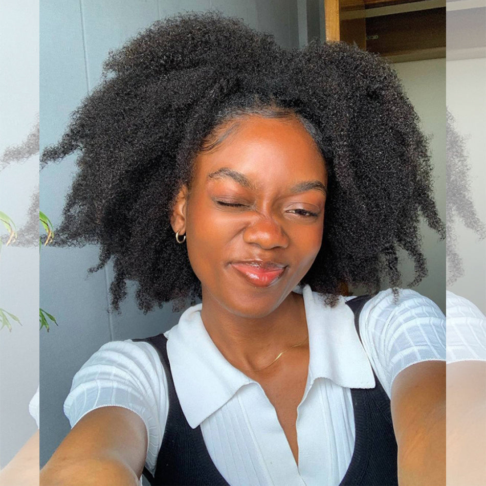 Hot Star Afro Kinky Curly 3 In 1 Half Wig ( Can be weared in half wig / headband wig / ponytail )