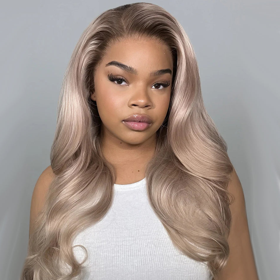 Hot Star Top 10A 250% Density Ash Blonde Colored 13x6 Lace Front Human Hair Wigs With Dark Roots