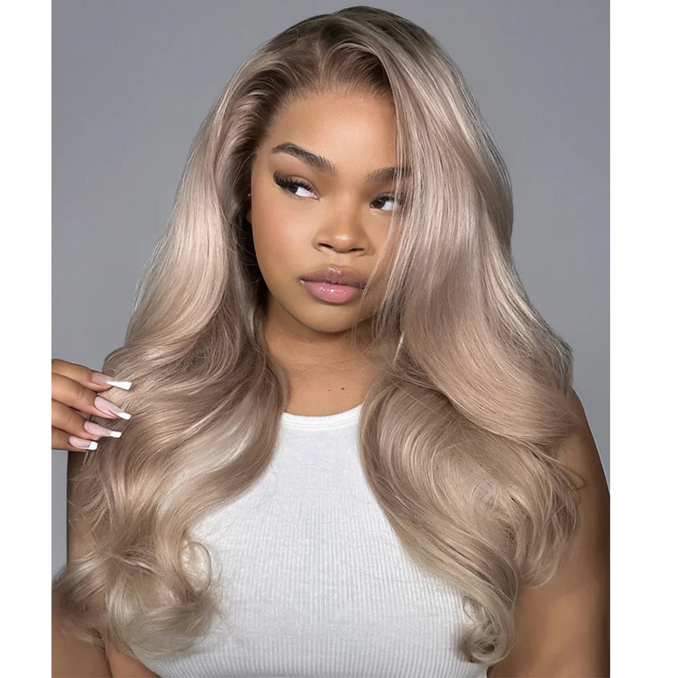 Hot Star Top 10A 250% Density Ash Blonde Colored 13x6 Lace Front Human Hair Wigs With Dark Roots