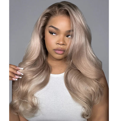 Hot Star Top 10A 250% Density Ash Blonde Colored 13x6 Lace Front Human Hair Wigs With Dark Roots