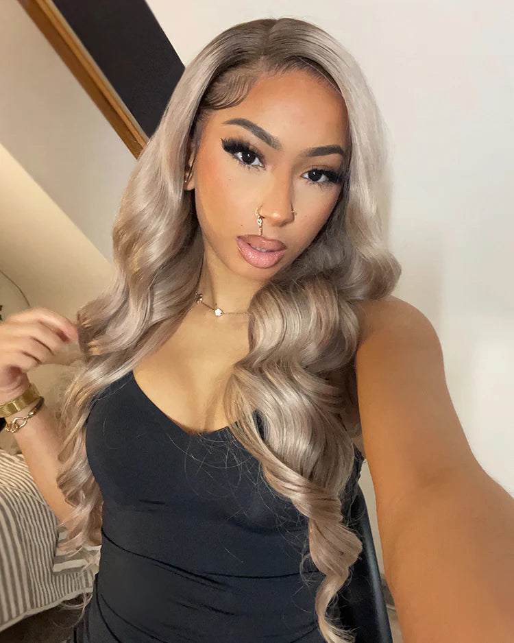 Hot Star Top 10A 250% Density Ash Blonde Colored 13x6 Lace Front Human Hair Wigs With Dark Roots