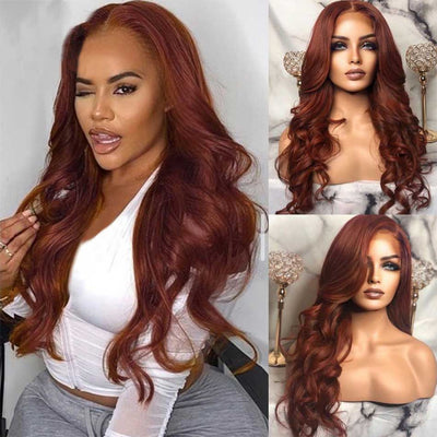 Bigekane Pick ! SUPER DEAL ! Hot Star Auburn Reddish Brown Colored HD Transparent 13x4 Lace Front Human Hair Wigs Brazilian Body Wave