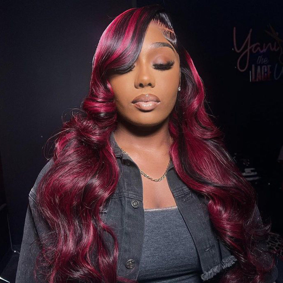 Hot Star Black Root Balayage Burgundy 99J Colored 5x5 13x6 Lace Front Closure Wig 4x6 Glueless Ready To Go  Human Hair Wigs