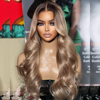 Hot Star Top 10A 250% Density Ash Blonde Colored 13x6 Lace Front Human Hair Wigs With Dark Roots