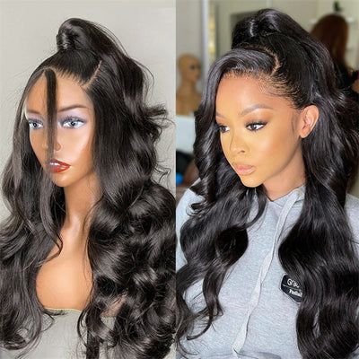 [2 Wigs 13x6 Lace]Natural Black Curly +Natural Black Body Wave 13x6 Lace Front Human Hair Wig