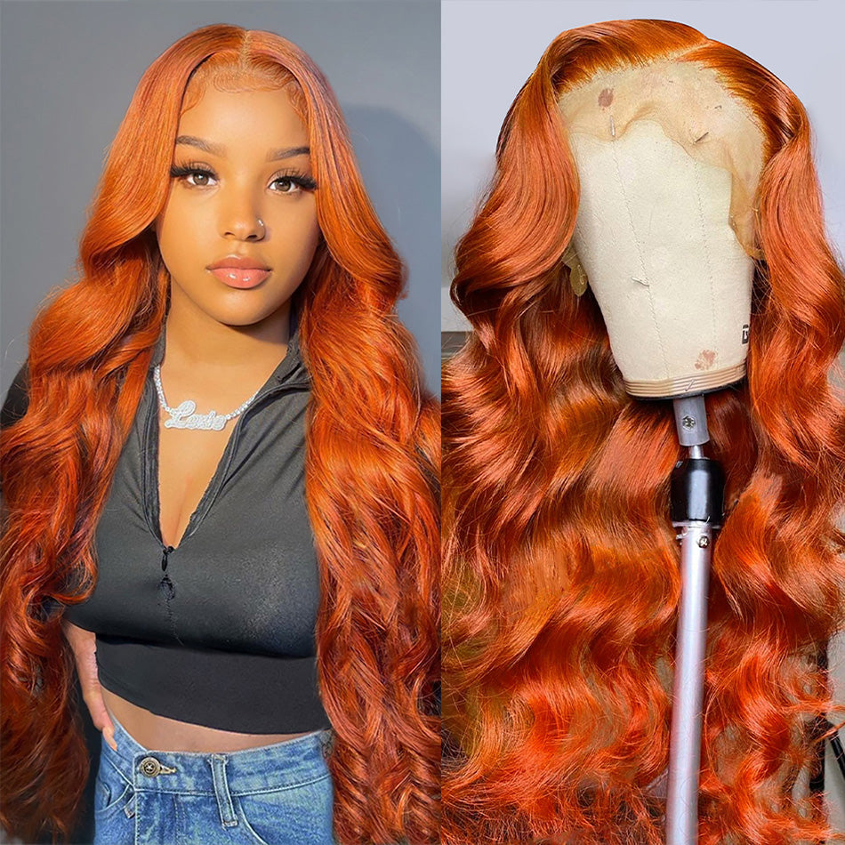 Hot Star 180% Density Ginger Orange Colored 5x5 13x6 Lace Front Closure Wig 4x6 Glueless Ready To Wear Human Hair Wig