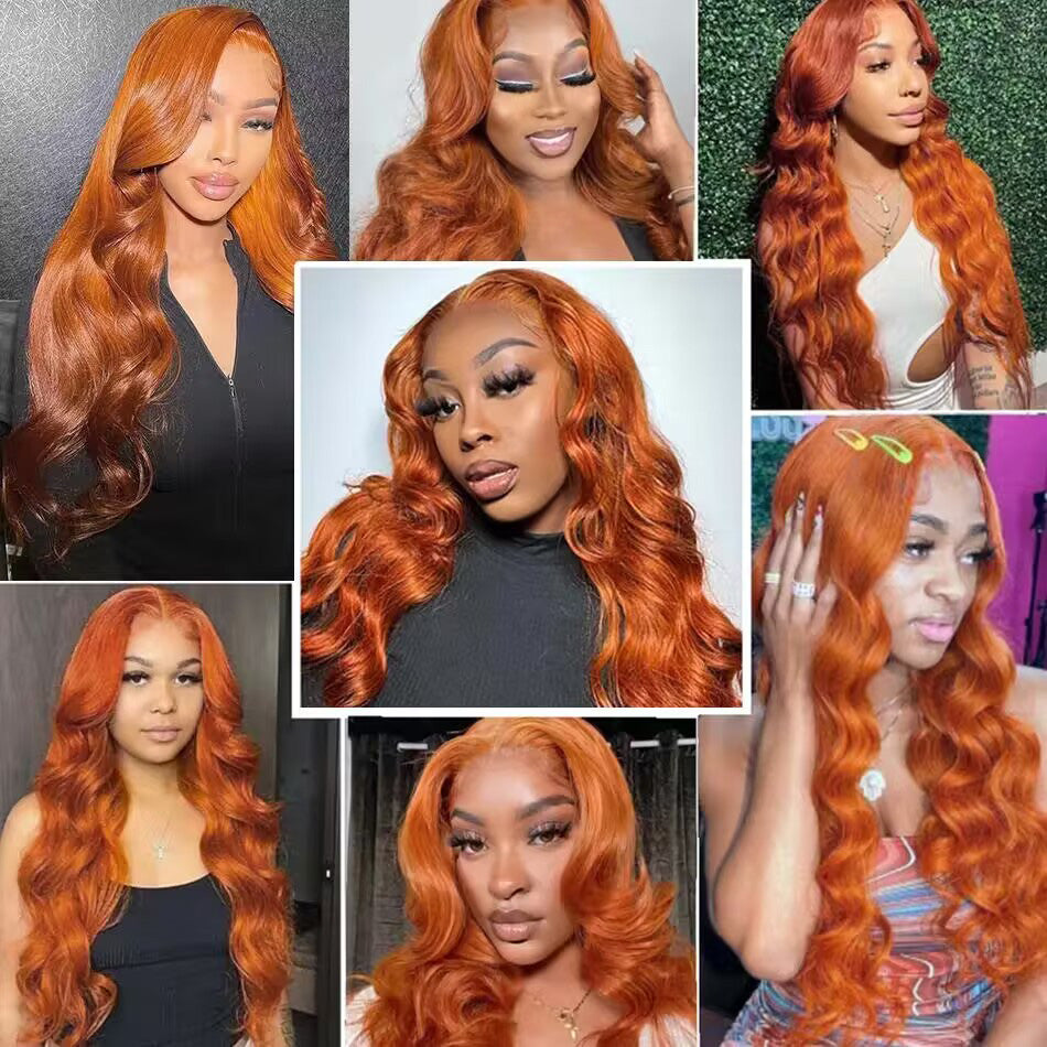 Super Deal ! Hot Star Ginger Orange Colored 13x6 Lace Front Human Hair Wigs