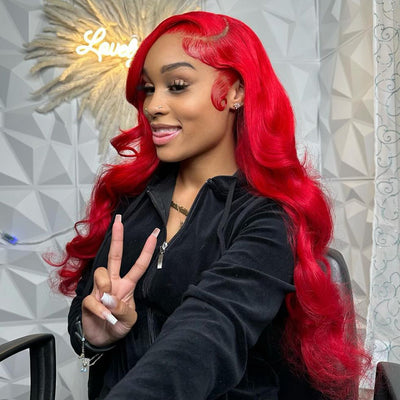Hot Star 210% Density Bright Red Colored HD Transparent Lace Front 13x4 13x6 Brazilian Human Hair Wig