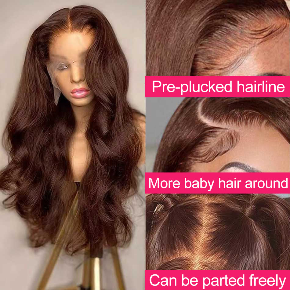 SUPER DEAL ! Hot Star Chocolate Brown Colored 13x4 HD Transparent Lace Frontal Human Hair Wigs Brazilian Body Wave