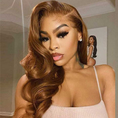 Hot Star Chestnut Brown Colored 5x5 13x6 Lace Front Closure 4x6 Glueless Ready To Wear Human Hair Wigs Body Wave