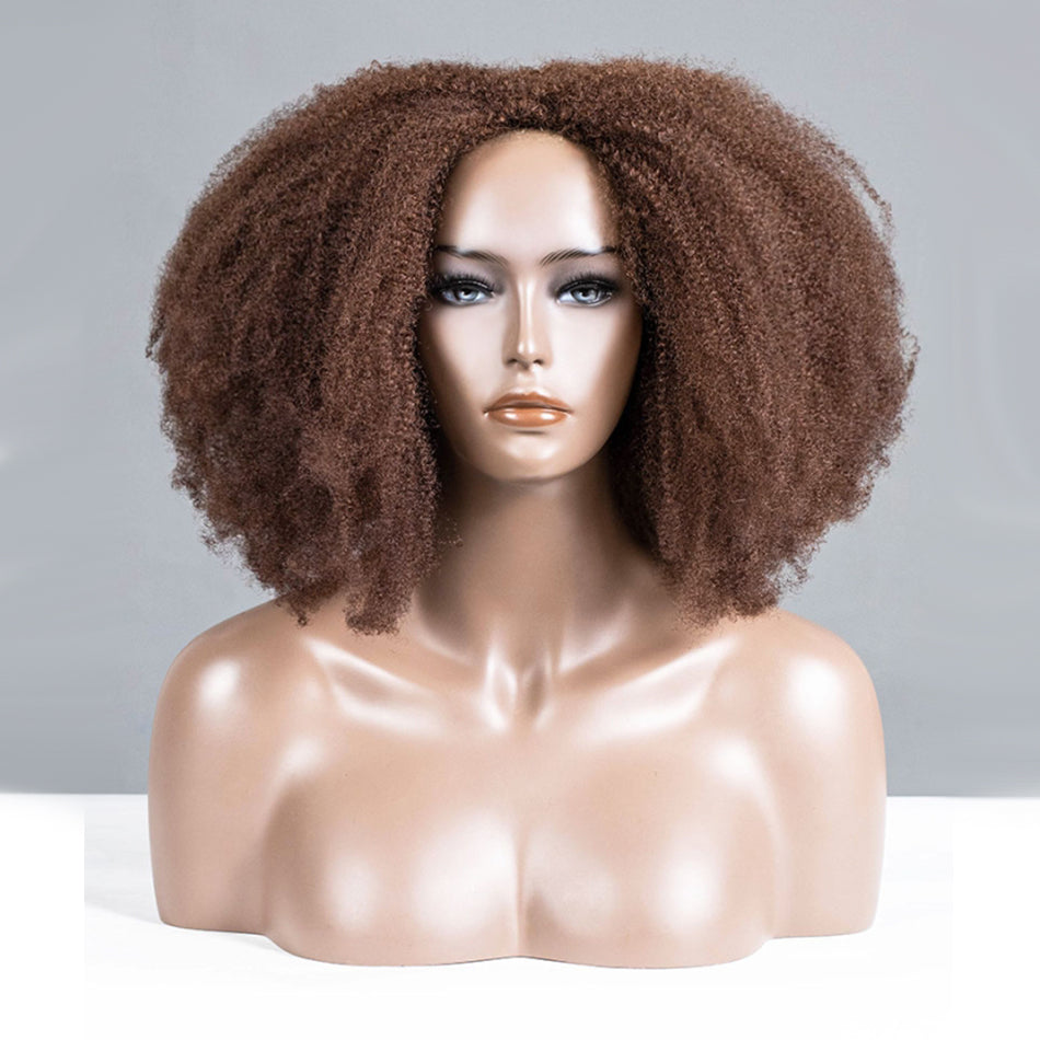 Hot Star Coily Kinky Curly Brown Colored 3 In 1 Half Wig ( Can be weared in half wig / headband wig / ponytail )