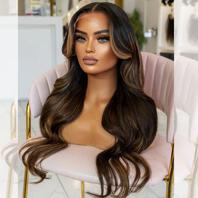 Hot Star Classic Black Roots Highlight Colored 13x6 Lace Front Wig 6x5 Glueless Human Hair Wigs Body Wave