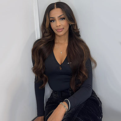 Hot Star Classic Black Roots Highlight Colored 13x6 Lace Front Wig 6x5 Glueless Human Hair Wigs Body Wave