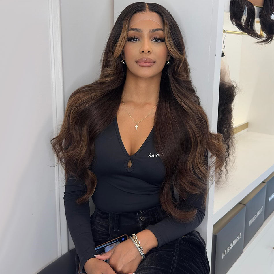 Hot Star Classic Black Roots Highlight Colored 13x6 Lace Front Wig 6x5 Glueless Human Hair Wigs Body Wave