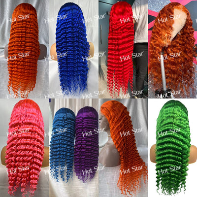 Hot Star 250% Density Customized Colored 13x6 HD Transparent Lace Front Deep Wave Human Hair Wig