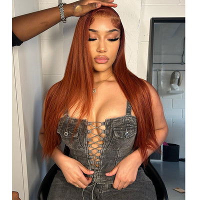 Hot Star Copper Colored 13x6 Lace Front Human Hair Wigs Straight 6x5 Glueless Lace Wig