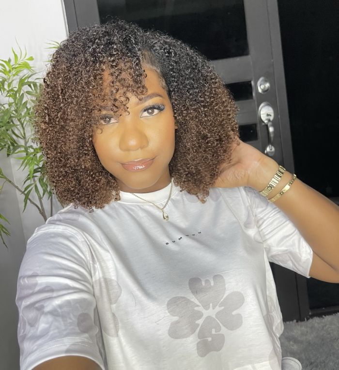 Hot Star Natural Curly Ombre Brown Colored Seamless V-Part Wig