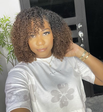 Hot Star Natural Curly Ombre Brown Colored Seamless V-Part Wig