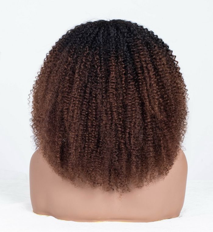 Hot Star Natural Curly Ombre Brown Colored Seamless V-Part Wig