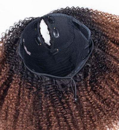 Hot Star Natural Curly Ombre Brown Colored Seamless V-Part Wig