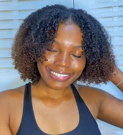 Hot Star Natural Curly Ombre Brown Colored Seamless V-Part Wig