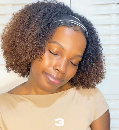 Hot Star Natural Curly Ombre Brown Colored Seamless V-Part Wig