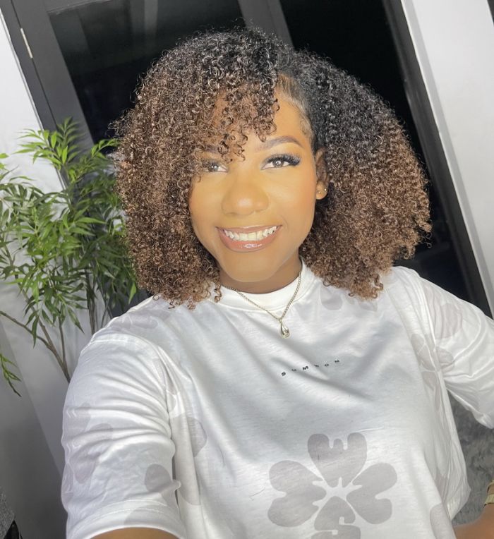 Hot Star Natural Curly Ombre Brown Colored Seamless V-Part Wig