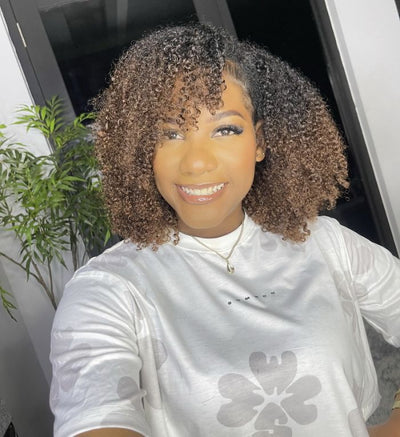 Hot Star Natural Curly Ombre Brown Colored Seamless V-Part Wig