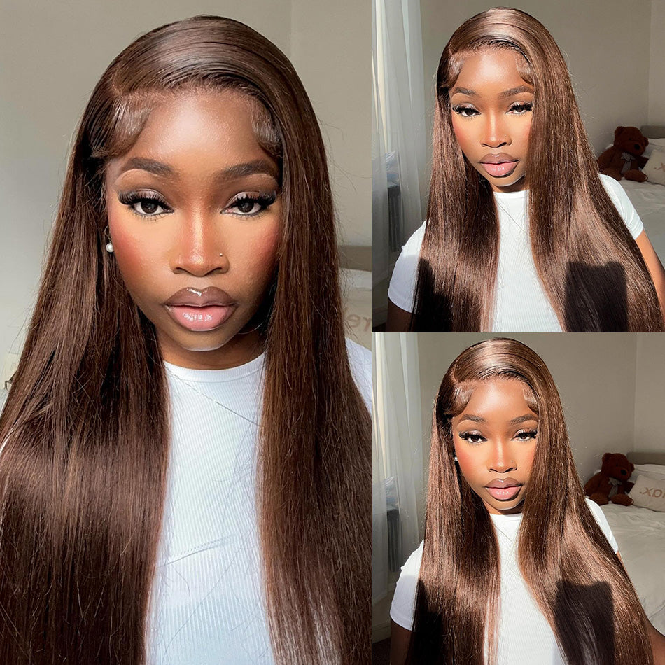 SUPER DEAL ! Hot Star Chocolate Brown HD Transparent 13x6 Lace Front 6x5 Glueless Ready To Go Human Hair Wigs