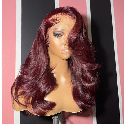 Hot Star 250% Density Double Drawn Plum Wine Colored 6x5 Glueless Ready To Go Wig 13x6 Lace Front Human Hair Wig