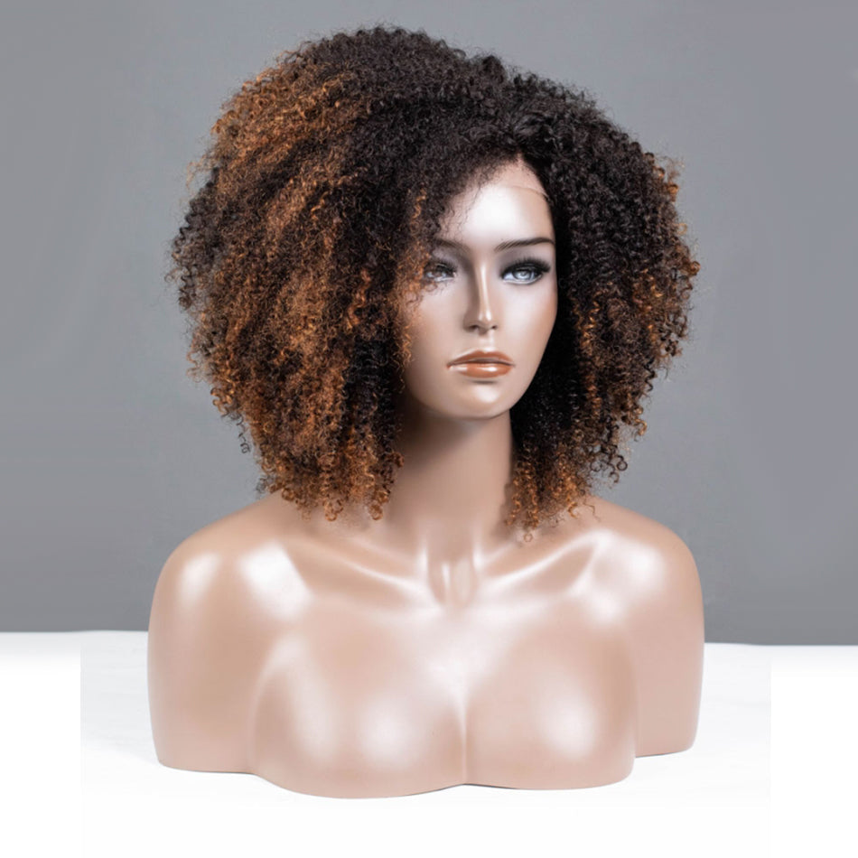Dip Dyed Golden Colored Coily Glueless Lace Wigs-035