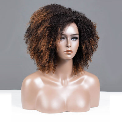 Dip Dyed Golden Colored Coily Glueless Lace Wigs-035