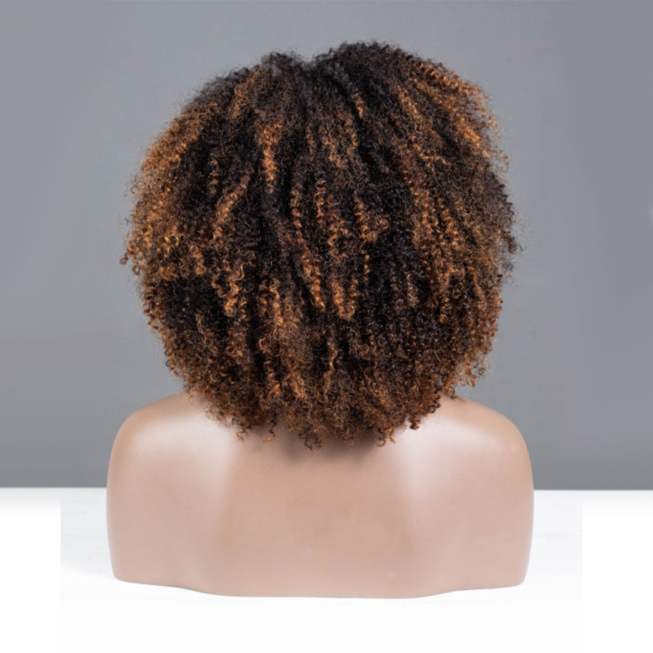 Dip Dyed Golden Colored Coily Glueless Lace Wigs-035