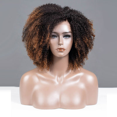Dip Dyed Golden Colored Coily Glueless Lace Wigs-035