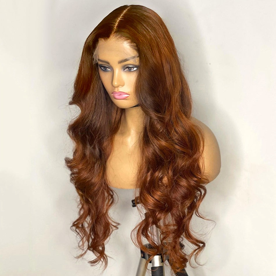 Hot Star Copper Mixed Brown Colored 13x6 Lce Front Wig 6x5 Glueless Ready To Go Human Hair Wigs Body Wave