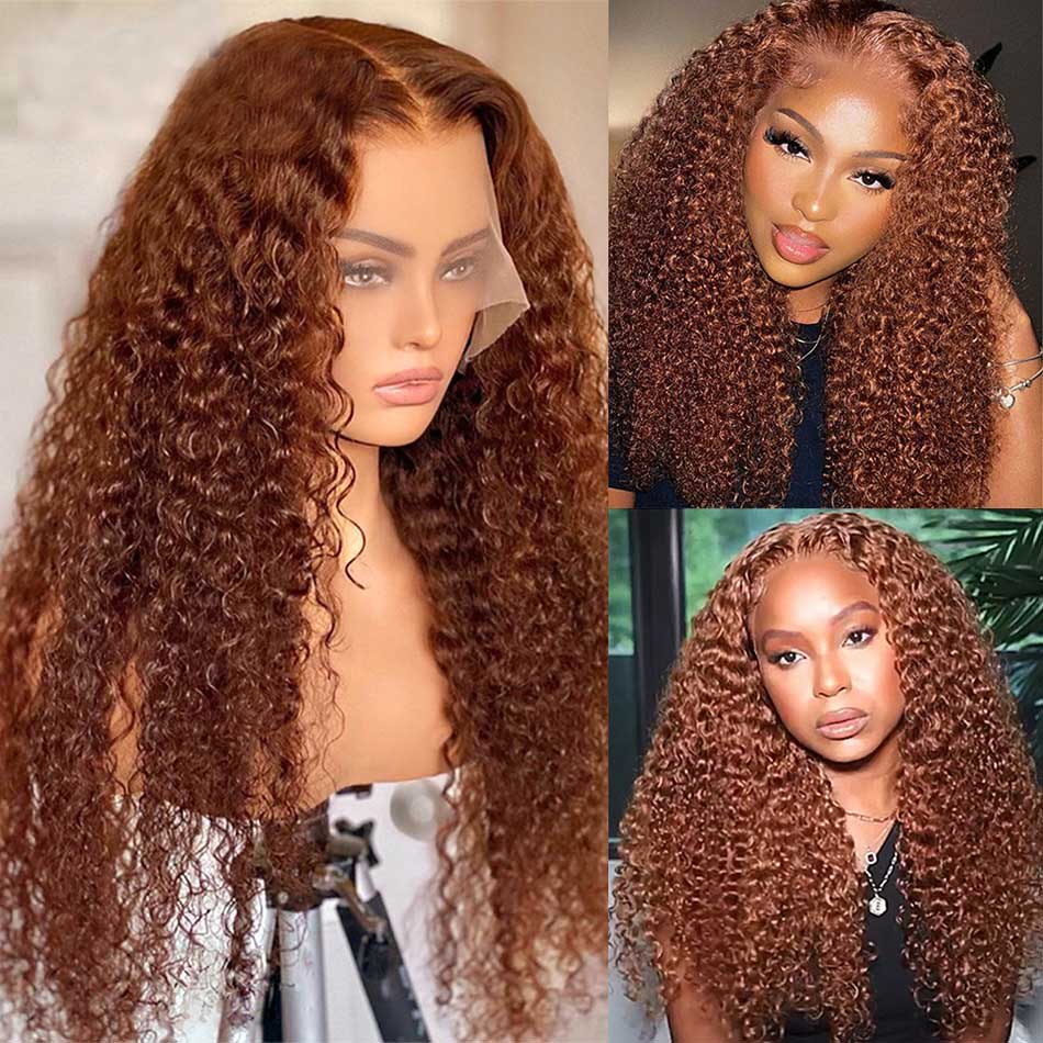 Hot Star Ginger Brown Colored 5x5 13x6 Lace Front Closure Wig Curly Glueless 4x6 Ready To Go Human Hair Wigs