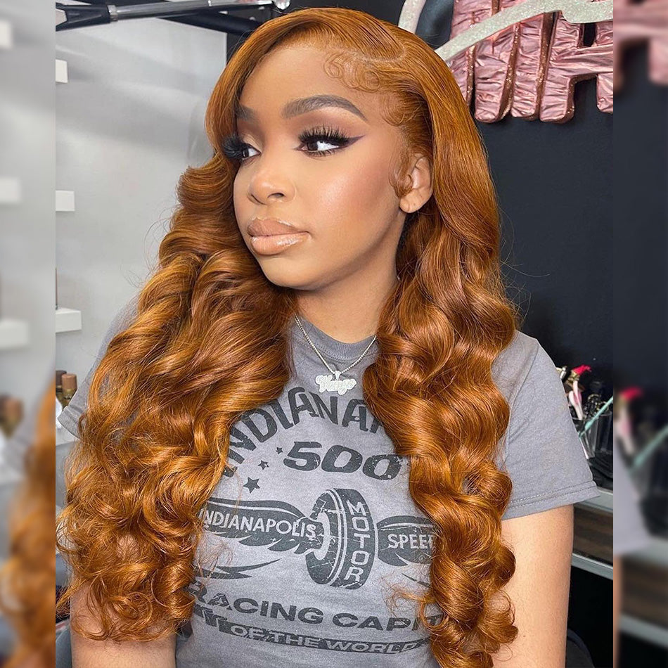 Hot Star Ginger Blonde Colored 5x5 13x6 Lace Front Closure Wig 4x6 Glueless Ready To Go Human Hair Wigs Body Wave