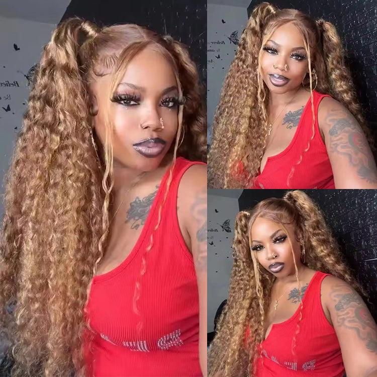 Hot Star Highlight Colored 5x5 13x6 Lace Front Closure Curly 6x5 Glueless Put On And Go Human Hair Wigs