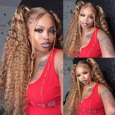 Hot Star Highlight Colored 5x5 13x6 Lace Front Closure Curly 6x5 Glueless Put On And Go Human Hair Wigs