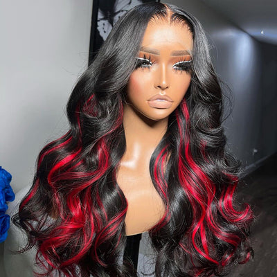 Hot Star Highlight 1B/Red HD Transparent 5x5 13x6 Lace Front Wig 6x4 Glueless Ready Go Human Hair Wig