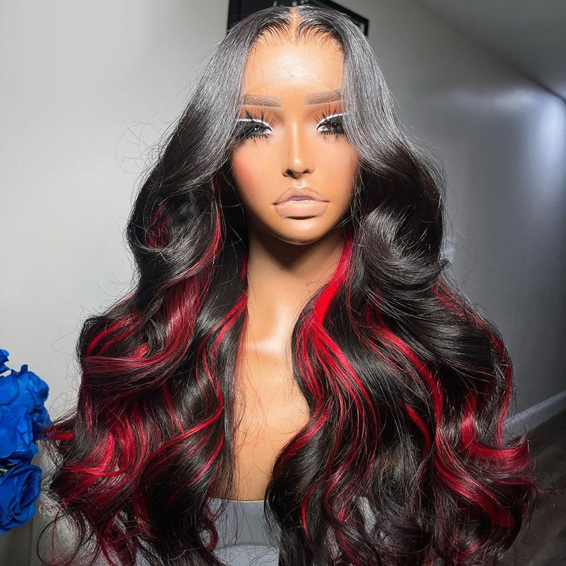 Hot Star Highlight 1B/Red HD Transparent 5x5 13x6 Lace Front Wig 6x4 Glueless Ready Go Human Hair Wig