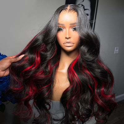 Hot Star Highlight 1B/Red HD Transparent 5x5 13x6 Lace Front Wig 6x4 Glueless Ready Go Human Hair Wig