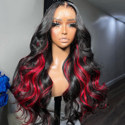 Hot Star Highlight 1B/Red HD Transparent 5x5 13x6 Lace Front Wig 6x4 Glueless Ready Go Human Hair Wig