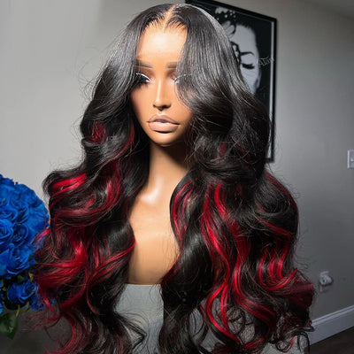 Hot Star Highlight 1B/Red HD Transparent 5x5 13x6 Lace Front Wig 6x4 Glueless Ready Go Human Hair Wig